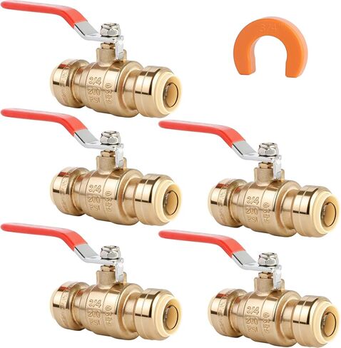 (عبوة من 5) AB 3/4 بوصة دفع لتوصيل صمام الكرة، صمام إيقاف المياه 3/4 بوصة مع مشبك فصل، صمام كروي مناسب للدفع بمنفذ كامل للنحاس، CPVC، PE-RT وأنابيب PEX، معتمد من UPC in Kuwait