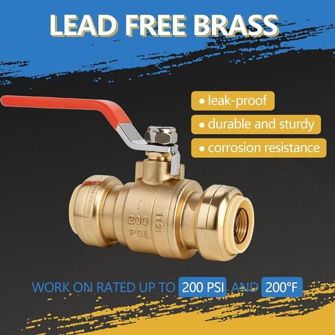 (عبوة من 5) AB 3/4 بوصة دفع لتوصيل صمام الكرة، صمام إيقاف المياه 3/4 بوصة مع مشبك فصل، صمام كروي مناسب للدفع بمنفذ كامل للنحاس، CPVC، PE-RT وأنابيب PEX، معتمد من UPC in Kuwait