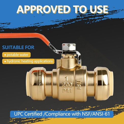 (عبوة من 5) AB 3/4 بوصة دفع لتوصيل صمام الكرة، صمام إيقاف المياه 3/4 بوصة مع مشبك فصل، صمام كروي مناسب للدفع بمنفذ كامل للنحاس، CPVC، PE-RT وأنابيب PEX، معتمد من UPC in Kuwait