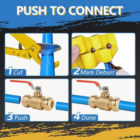 (عبوة من 5) AB 3/4 بوصة دفع لتوصيل صمام الكرة، صمام إيقاف المياه 3/4 بوصة مع مشبك فصل، صمام كروي مناسب للدفع بمنفذ كامل للنحاس، CPVC، PE-RT وأنابيب PEX، معتمد من UPC in Kuwait