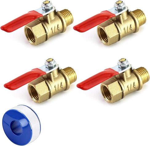 Ball Valve, 4Pack Set 1/4" Heavy Duty Brass Ball Valve Shut Off Switch, 1/4-inch Male Thread Female Thread NPT Fittings Air Compressor Shut-Off Valve, Pipe Fitting Straight Adapter in Kuwait