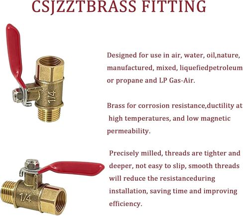 Ball Valve, 4Pack Set 1/4" Heavy Duty Brass Ball Valve Shut Off Switch, 1/4-inch Male Thread Female Thread NPT Fittings Air Compressor Shut-Off Valve, Pipe Fitting Straight Adapter in Kuwait