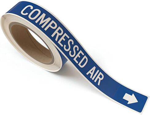 25-Pack Compressed Air Pipe Labels, ASME A13.1 Compliant, 1" x 9.5" with Cuttable Arrow, Blue & White Text, Weatherproof, Permanent Adhesive in Kuwait