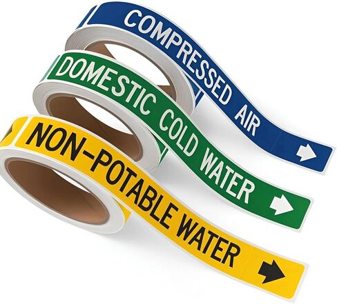25-Pack Compressed Air Pipe Labels, ASME A13.1 Compliant, 1" x 9.5" with Cuttable Arrow, Blue & White Text, Weatherproof, Permanent Adhesive in Kuwait