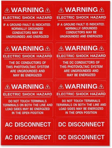 62-Pack Solar PV System Label Kit - Code 2020/2023 Compliant Photovoltaic Stickers - UV Resistant & Reflective Vinyl - Complete Solar Warning Labels for Installers, Inspectors & Homeowners in Kuwait
