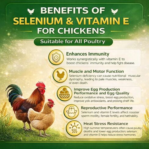 8 oz (227 g) Selenium & Vitamin E Powder for Chickens, Selenium Supplement for Chickens, Supports Immune & Muscle Health, Suitable for All Poultry in Kuwait