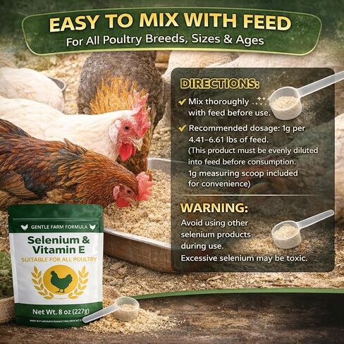 8 oz (227 g) Selenium & Vitamin E Powder for Chickens, Selenium Supplement for Chickens, Supports Immune & Muscle Health, Suitable for All Poultry in Kuwait