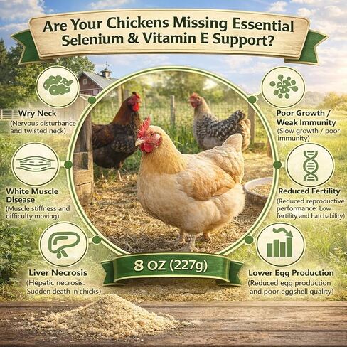 8 oz (227 g) Selenium & Vitamin E Powder for Chickens, Selenium Supplement for Chickens, Supports Immune & Muscle Health, Suitable for All Poultry in Kuwait