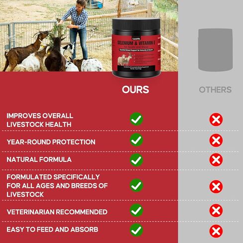 صيغة حيوية الثروة الحيوانية E و S | السيلينيوم للماعز والأغنام وجميع الماشية | مسحوق دعم المغذيات لتوازن الطاقة والتنقل | خليط أعلاف مضاف للنمو الصحي، 4 أونصة (113 جم) in Kuwait