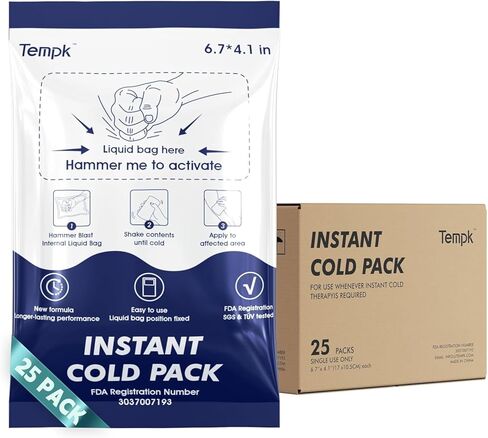 25 عبوة كبيرة (6.7 بوصة × 4.1 بوصة) عبوات باردة فورية - عبوات ثلج فورية للإصابات | عبوة ثلج مضغوطة باردة يمكن التخلص منها لتخفيف الألم والتورم والالتهاب والالتواء وألم الأسنان - عبوة باردة للرياضيين in Kuwait