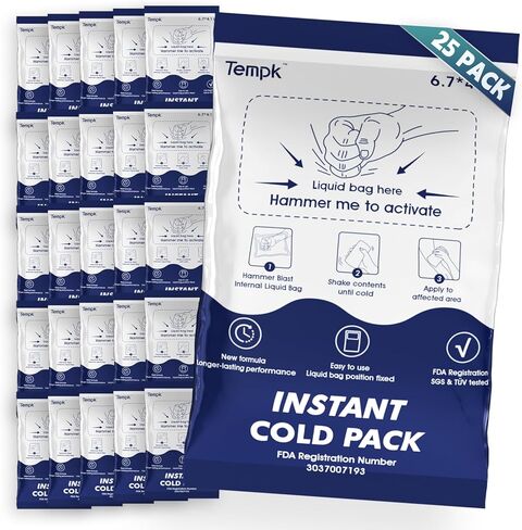 25 عبوة كبيرة (6.7 بوصة × 4.1 بوصة) عبوات باردة فورية - عبوات ثلج فورية للإصابات | عبوة ثلج مضغوطة باردة يمكن التخلص منها لتخفيف الألم والتورم والالتهاب والالتواء وألم الأسنان - عبوة باردة للرياضيين in Kuwait