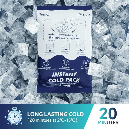 25 عبوة كبيرة (6.7 بوصة × 4.1 بوصة) عبوات باردة فورية - عبوات ثلج فورية للإصابات | عبوة ثلج مضغوطة باردة يمكن التخلص منها لتخفيف الألم والتورم والالتهاب والالتواء وألم الأسنان - عبوة باردة للرياضيين in Kuwait