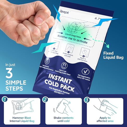 25 عبوة كبيرة (6.7 بوصة × 4.1 بوصة) عبوات باردة فورية - عبوات ثلج فورية للإصابات | عبوة ثلج مضغوطة باردة يمكن التخلص منها لتخفيف الألم والتورم والالتهاب والالتواء وألم الأسنان - عبوة باردة للرياضيين in Kuwait