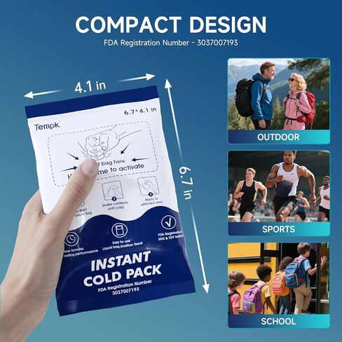 25 عبوة كبيرة (6.7 بوصة × 4.1 بوصة) عبوات باردة فورية - عبوات ثلج فورية للإصابات | عبوة ثلج مضغوطة باردة يمكن التخلص منها لتخفيف الألم والتورم والالتهاب والالتواء وألم الأسنان - عبوة باردة للرياضيين in Kuwait