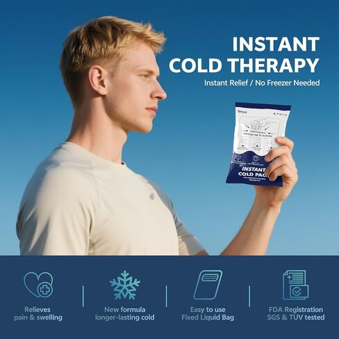 25 عبوة كبيرة (6.7 بوصة × 4.1 بوصة) عبوات باردة فورية - عبوات ثلج فورية للإصابات | عبوة ثلج مضغوطة باردة يمكن التخلص منها لتخفيف الألم والتورم والالتهاب والالتواء وألم الأسنان - عبوة باردة للرياضيين in Kuwait