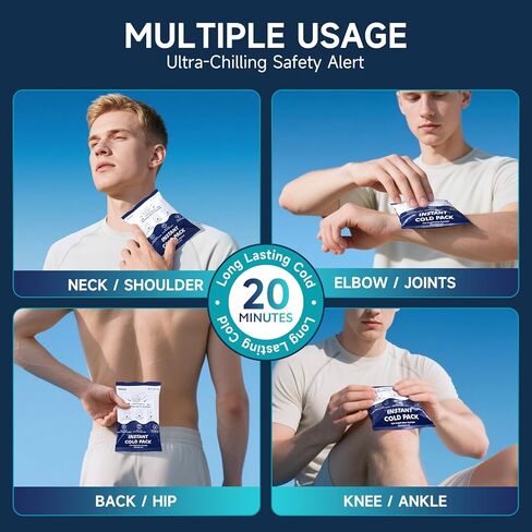25 عبوة كبيرة (6.7 بوصة × 4.1 بوصة) عبوات باردة فورية - عبوات ثلج فورية للإصابات | عبوة ثلج مضغوطة باردة يمكن التخلص منها لتخفيف الألم والتورم والالتهاب والالتواء وألم الأسنان - عبوة باردة للرياضيين in Kuwait