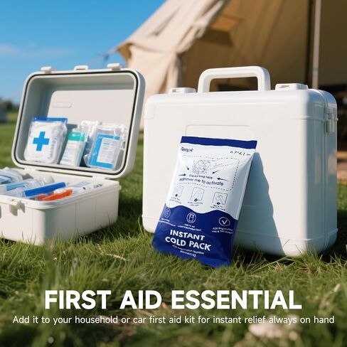 25 عبوة كبيرة (6.7 بوصة × 4.1 بوصة) عبوات باردة فورية - عبوات ثلج فورية للإصابات | عبوة ثلج مضغوطة باردة يمكن التخلص منها لتخفيف الألم والتورم والالتهاب والالتواء وألم الأسنان - عبوة باردة للرياضيين in Kuwait