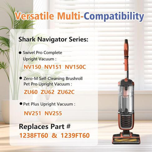 فلتر بديل لـ Shark Navigator Pet Pro ZU60، ZU62، Pet Plus NV251، NV255، Swivel Pro NV150، NV151 مكنسة عمودية، جزء 1238FT60 1239FT60، قطعتان من فلتر Hepa + 4 قطع من الإسفنج واللباد in Kuwait