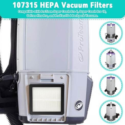 قطعتان من قطع غيار مكنسة كهربائية بديلة لفلتر HEPA 107315 من Proteam رقم 107303، 107304، متوافقة مع Super Coach Pro 6، وSuper Coach Pro 10، وGoFree Flex Pro، وProVac FS6 in Kuwait