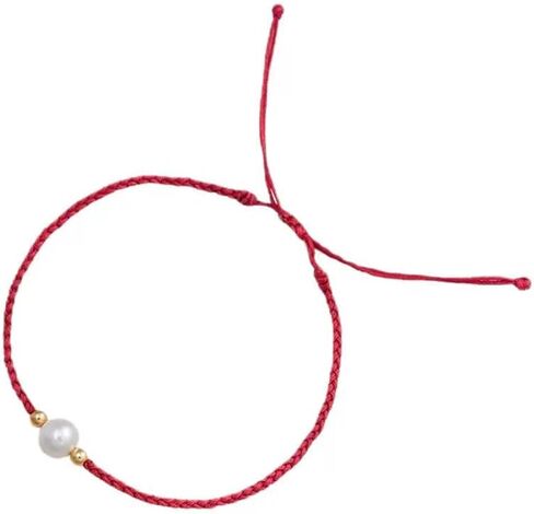 Mnyixsi Fashion Simple Red Lucky Braided Strand Bracelet for Women Gold Handmade Dainty Beads Pearl Adjustable Link Rope Bracelets Good Prospects Blessing Sign for Women Jewelry Gift Red in Saudi Arabia