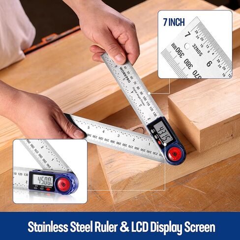 أداة تحديد الزوايا الرقمية من WORKPRO، أداة تحديد الزوايا من الفولاذ المقاوم للصدأ مقاس 7 بوصة / 200 مم مع وظيفة القفل والتثبيت، أداة قياس دقيقة مع حقيبة للأعمال الخشبية والنجارة ومشاريع البناء in Kuwait