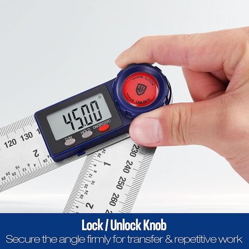 أداة تحديد الزوايا الرقمية من WORKPRO، أداة تحديد الزوايا من الفولاذ المقاوم للصدأ مقاس 7 بوصة / 200 مم مع وظيفة القفل والتثبيت، أداة قياس دقيقة مع حقيبة للأعمال الخشبية والنجارة ومشاريع البناء in Kuwait