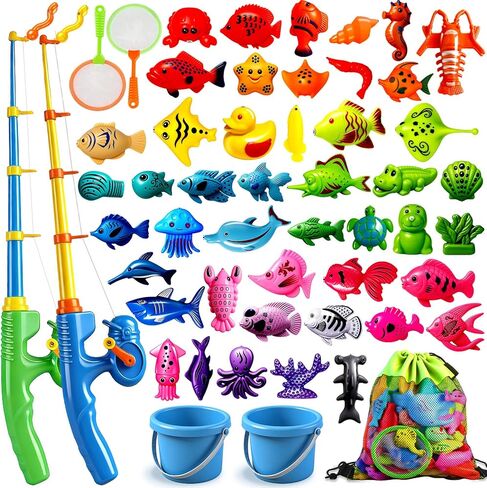 مجموعة ألعاب الأسماك المغناطيسية المزيفة ™ مجموعة للأطفال | فرض المياه المائية حوض الاستحمام بركة كيدي بركة حزب وقطب قضيب الشبكة ، بلاستيك عائم ، طفل صغير للحيوان in Kuwait
