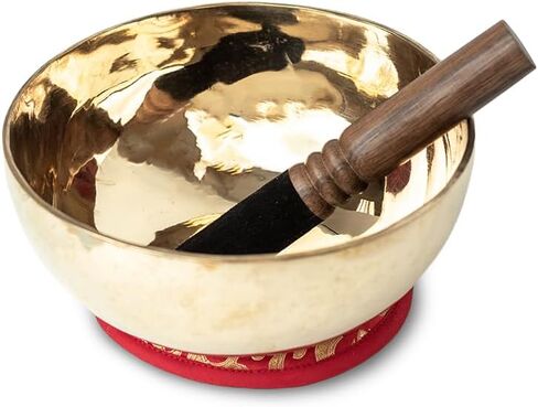 Tibetan Singing Bowl – Handcrafted Bronze Himalayan Bowl with Silk Cushion & Mallet | Made in Nepal (Harmony Cushion (Red), Medium (7 inches)) in Saudi Arabia