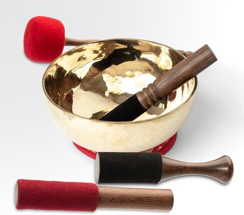 Tibetan Singing Bowl Set – Handcrafted Bronze Himalayan Bowl with Silk Cushion & Mallet | Choose Size & Cushion Color (Harmony Cushion (Red), Medium (7 inches)) in Saudi Arabia