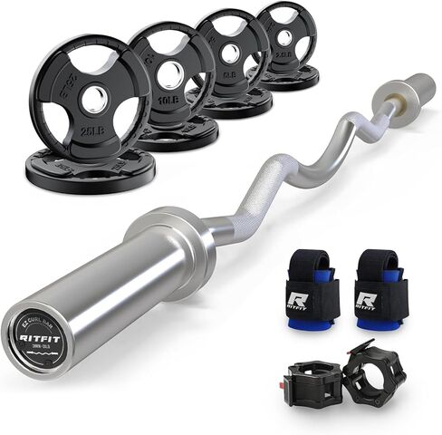 شريط RitFit EZ Curl مقاس 2 بوصة مع أوزان، قضيب أوليمبي بسعة 350 رطلاً للعضلة ذات الرأسين والعضلة ثلاثية الرؤوس، تدريب القوة في صالة الألعاب الرياضية المنزلية in Kuwait