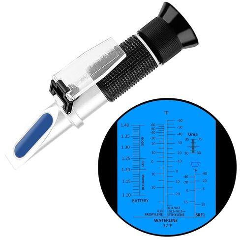 4 in 1 Antifreeze Coolant Refractometer, Ethylene Glycol, Propylene Glycol Fahrenheit Refractometer for Antifreeze System Diesel Exhaust Fluid, Battery Acid and Windshield Washer Fluid in Kuwait