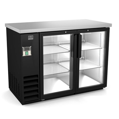 Kelvinator KCHBB48G 49" Two-Section Glass Swing Door Back Bar Cooler Refrigerator | Refrigerated Storage Cabinet Chiller | 12.5 Cu Ft, 49-1/16"W x 34-1/4"H x 24-7/16"D, Stainless Top, Black, 115v in Kuwait