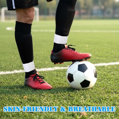 4 Pcs Soccer Shin Guard Straps for Youth Adult Adjustable Anti-Slip Shin Pad Holders Ankle Straps for Playing Football, Cycling, Running (Black White) in Saudi Arabia