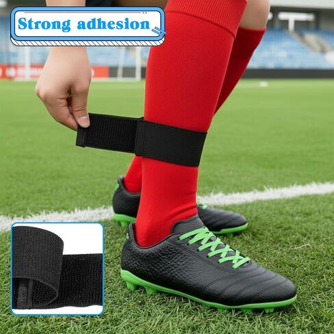 4 Pcs Soccer Shin Guard Straps for Youth Adult Adjustable Anti-Slip Shin Pad Holders Ankle Straps for Playing Football, Cycling, Running (Black White) in Saudi Arabia