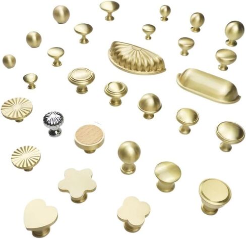 Solid Brass Textured Copper Drawer Furniture Handles Cabinet Door Hardware 1Pcs(017-Brass-D31mm) in Saudi Arabia