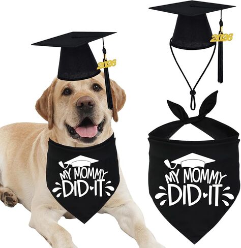 باندانا تخرج للكلاب وقبعة تخرج للكلاب مع 2024 قبعة تخرج للكلاب بشرابة سوداء وأزياء لمستلزمات هدايا تخرج الكلاب (أسود، قبعة تخرج للكلاب وأمي فعلت ذلك) in Kuwait