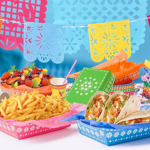 Cinco De Mayo Food Trays - 120P Mexican Taco Nights Fiesta Party Wax Paper Deli Trays Nacho Popcorn Grease Proof Container Unassembled Disposable Taco Carnival Birthday Party Food Container in Kuwait