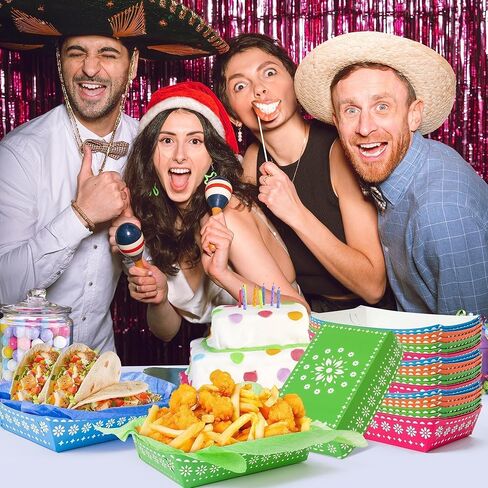 Cinco De Mayo Food Trays - 120P Mexican Taco Nights Fiesta Party Wax Paper Deli Trays Nacho Popcorn Grease Proof Container Unassembled Disposable Taco Carnival Birthday Party Food Container in Kuwait
