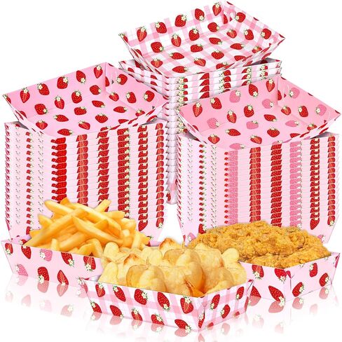50Pcs Strawberry Decor Paper Food Trays Bulk Berry First Birthday Disposable Pink Plates Decorations Baby Shower Party Favor Supplies in Saudi Arabia