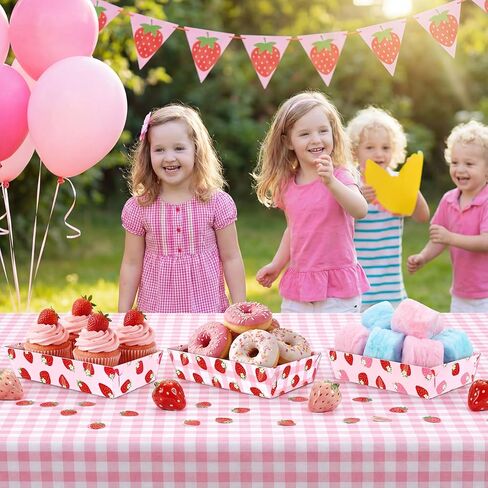 50Pcs Strawberry Decor Paper Food Trays Bulk Berry First Birthday Disposable Pink Plates Decorations Baby Shower Party Favor Supplies in Saudi Arabia
