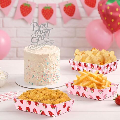 50Pcs Strawberry Decor Paper Food Trays Bulk Berry First Birthday Disposable Pink Plates Decorations Baby Shower Party Favor Supplies in Saudi Arabia