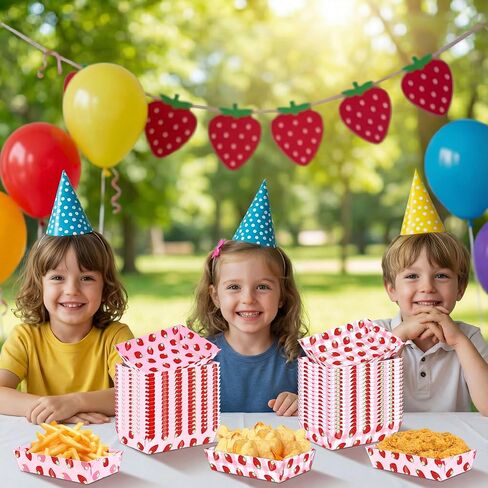 50Pcs Strawberry Decor Paper Food Trays Bulk Berry First Birthday Disposable Pink Plates Decorations Baby Shower Party Favor Supplies in Saudi Arabia