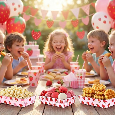 50Pcs Strawberry Decor Paper Food Trays Bulk Berry First Birthday Disposable Pink Plates Decorations Baby Shower Party Favor Supplies in Saudi Arabia