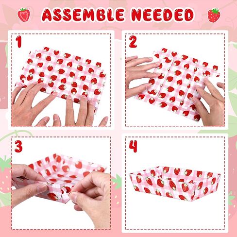 50Pcs Strawberry Decor Paper Food Trays Bulk Berry First Birthday Disposable Pink Plates Decorations Baby Shower Party Favor Supplies in Saudi Arabia
