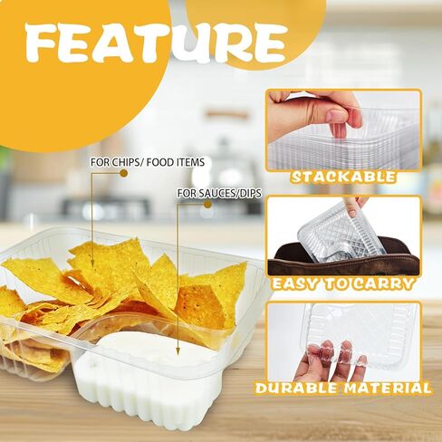 200 PCS Nacho Trays Disposable, 12 oz Plastic Nachos Containers with Chip and Dip Holder, 2 Compartments Clear Snack Tray for Movie Night Party Concession Stand Supplies in Saudi Arabia