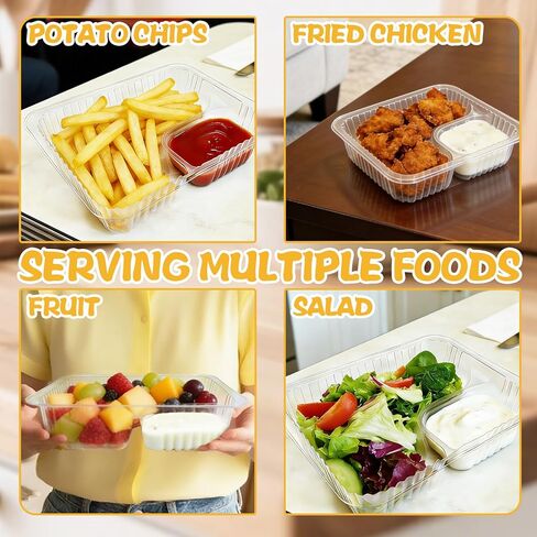 200 PCS Nacho Trays Disposable, 12 oz Plastic Nachos Containers with Chip and Dip Holder, 2 Compartments Clear Snack Tray for Movie Night Party Concession Stand Supplies in Saudi Arabia