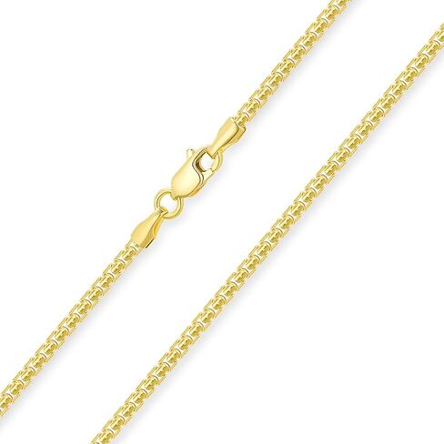 Semi-Solid 14k Yellow Gold 2mm Round Box Link Chain Necklace with Lobster Claw Clasp in Kuwait