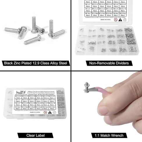 1200pcs Metric Tiny/Very Small/Micro Machine Screw Nuts Assortment Kit, 304 Stainless Steel, M1 M1.2 M1.4 M1.6 M2 M2.5 Phillips Pan Head Screws Nuts for Watch, Toy, Electronic Equipment Repair in Saudi Arabia