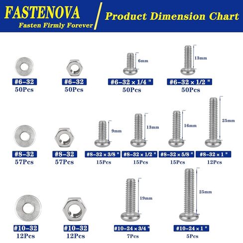 357pcs Machine Screws Assortment Kit, Phillips Pan Head, 304 Stainless Steel Screw Nut Washers Assortment Kit with Case#6-32#8-32#10-24 in Saudi Arabia
