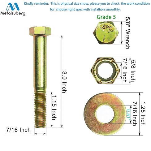 مسمار برأس سداسي مقاس 7/16 بوصة × 3 بوصة من خلال الجلفنة الملونة مع صامولة قفل نايلون ومجموعة متنوعة من الغسالة كبيرة الحجم، سبائك الصلب، الصف 5. (عبوة من 8 قطع) in Kuwait